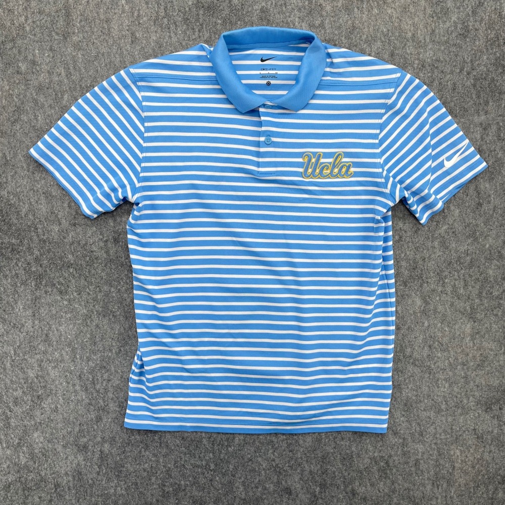 UCLA Bruins Dri-FIT Polo Shirt Mens Small Blue White Striped Short Sleeve Nike